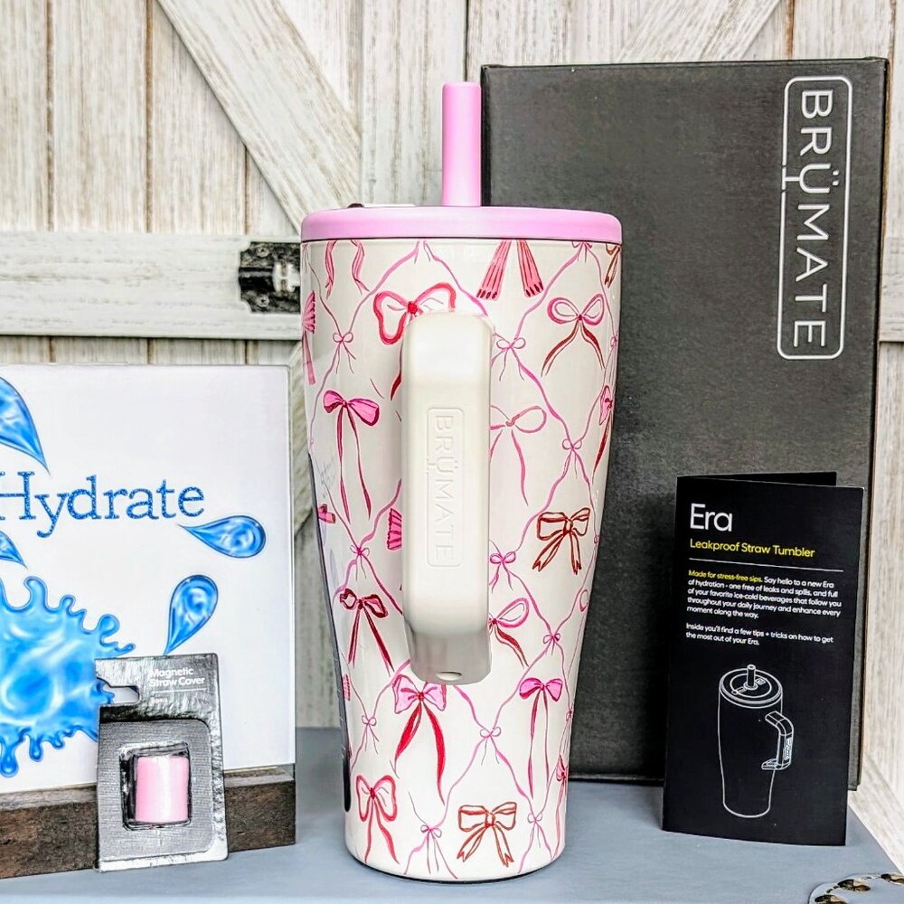 🎀 BruMate ERA 30oz Straw Tumbler Travel Mug - Bows & Straw Cover-NWT - Picture 2 of 7